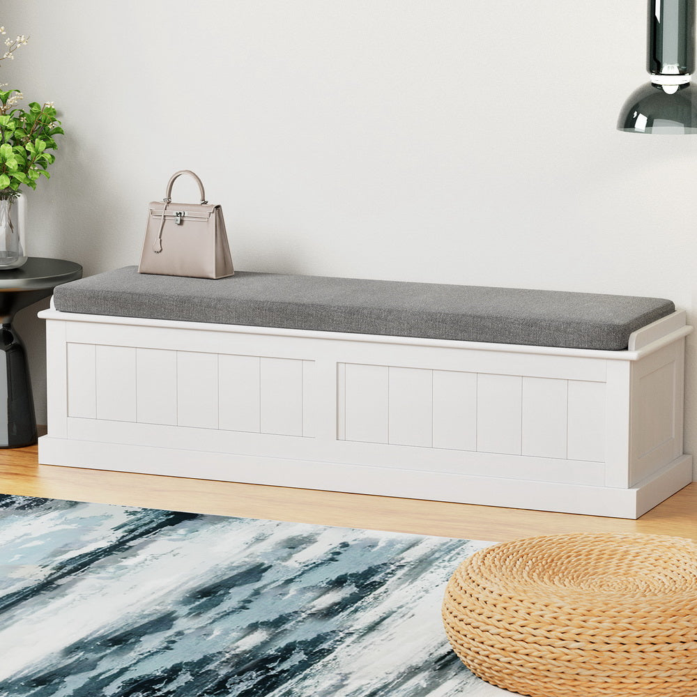 Artiss Storage Ottoman Blanket Box 140cm Fluted Grey - TRENDZ