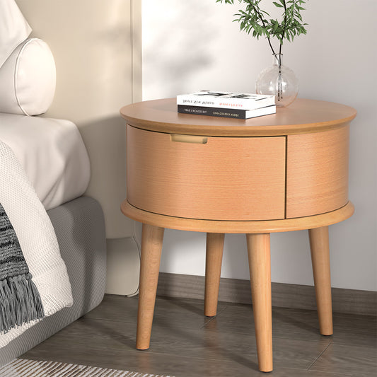 Artiss Bedside Table Drawers Curved Side End Table Storage Nightstand Oak ENZO - TRENDZ