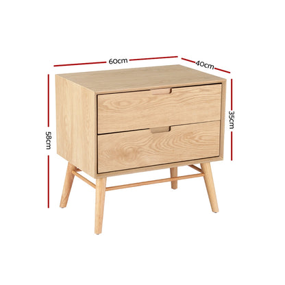 Artiss Bedside Table Drawers Side End Table Storage Cabinet Nightstand Oak GINO - TRENDZ
