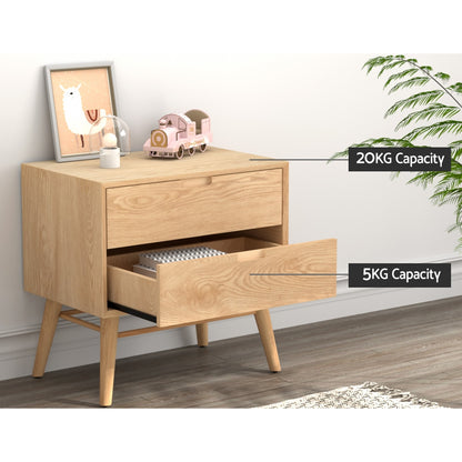 Artiss Bedside Table Drawers Side End Table Storage Cabinet Nightstand Oak GINO - TRENDZ