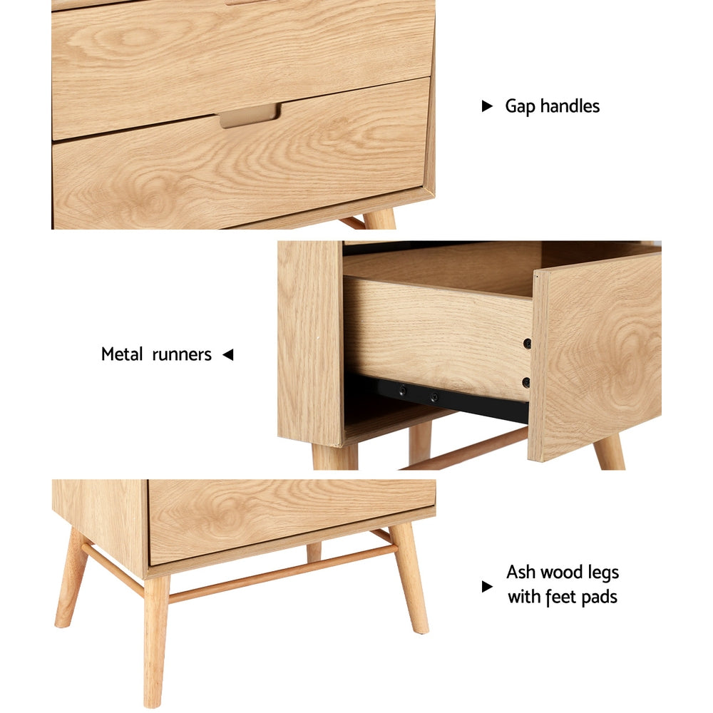 Artiss Bedside Table Drawers Side End Table Storage Cabinet Nightstand Oak GINO - TRENDZ