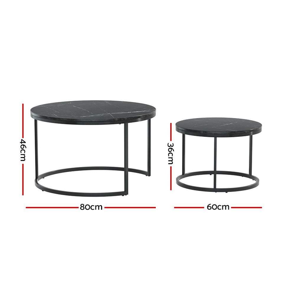Artiss Nesting Coffee Table Set of 2 Marble Effect Tika - TRENDZ