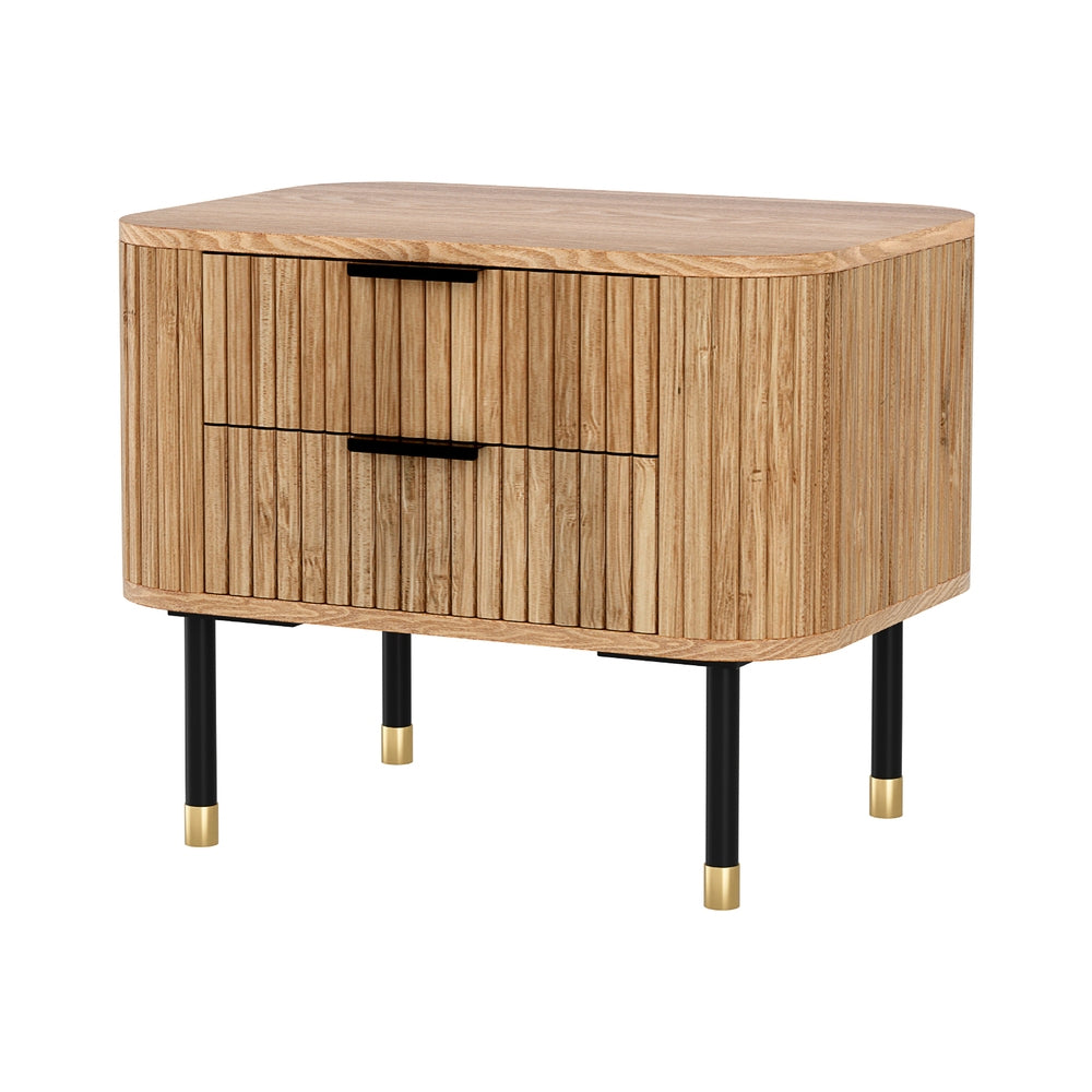 Artiss Bedside Table 2 Drawers Paulownia Wood Pine - TRENDZ