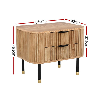 Artiss Bedside Table 2 Drawers Paulownia Wood Pine - TRENDZ