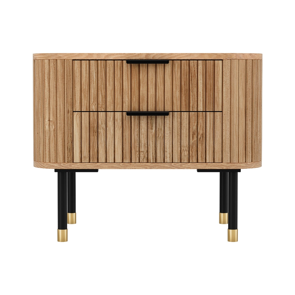 Artiss Bedside Table 2 Drawers Paulownia Wood Pine - TRENDZ