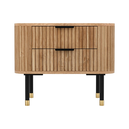 Artiss Bedside Table 2 Drawers Paulownia Wood Pine - TRENDZ