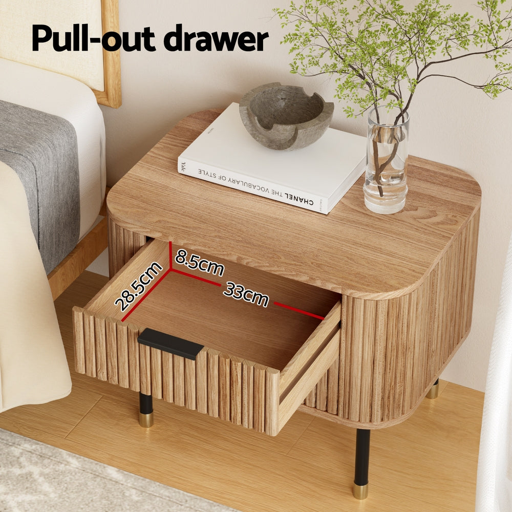 Artiss Bedside Table 2 Drawers Paulownia Wood Pine - TRENDZ