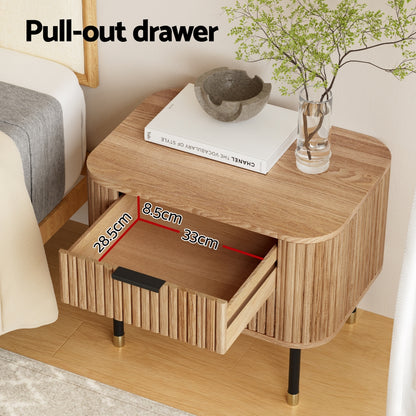 Artiss Bedside Table 2 Drawers Paulownia Wood Pine - TRENDZ