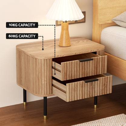 Artiss Bedside Table 2 Drawers Paulownia Wood Pine - TRENDZ