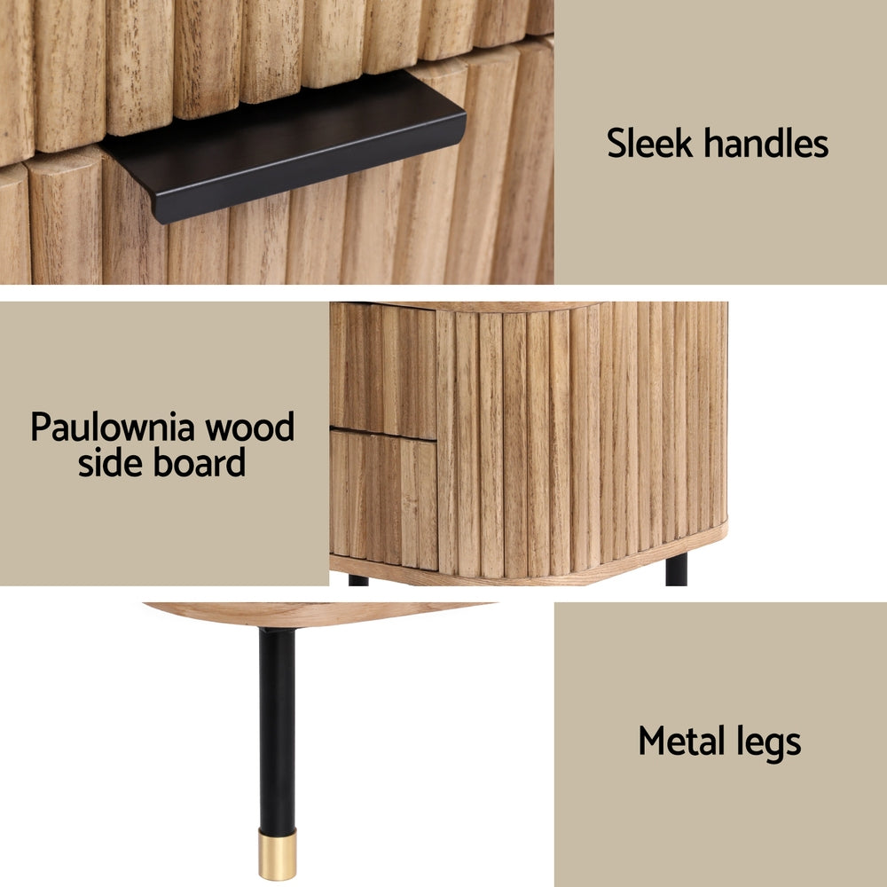 Artiss Bedside Table 2 Drawers Paulownia Wood Pine - TRENDZ