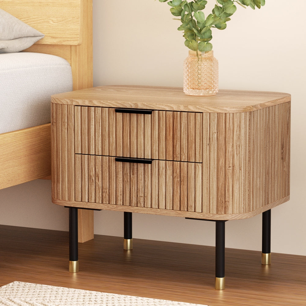 Artiss Bedside Table 2 Drawers Paulownia Wood Pine - TRENDZ