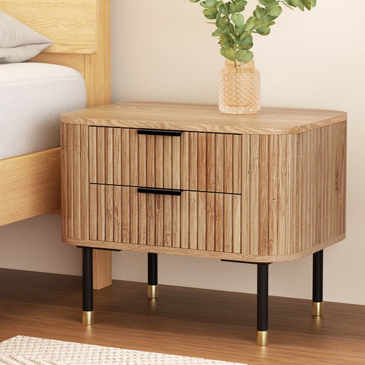 Artiss Bedside Table 2 Drawers Paulownia Wood Pine - TRENDZ