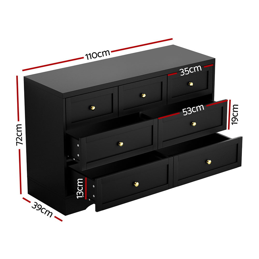 Artiss 7 Chest of Drawers Dresser Table Black - TRENDZ