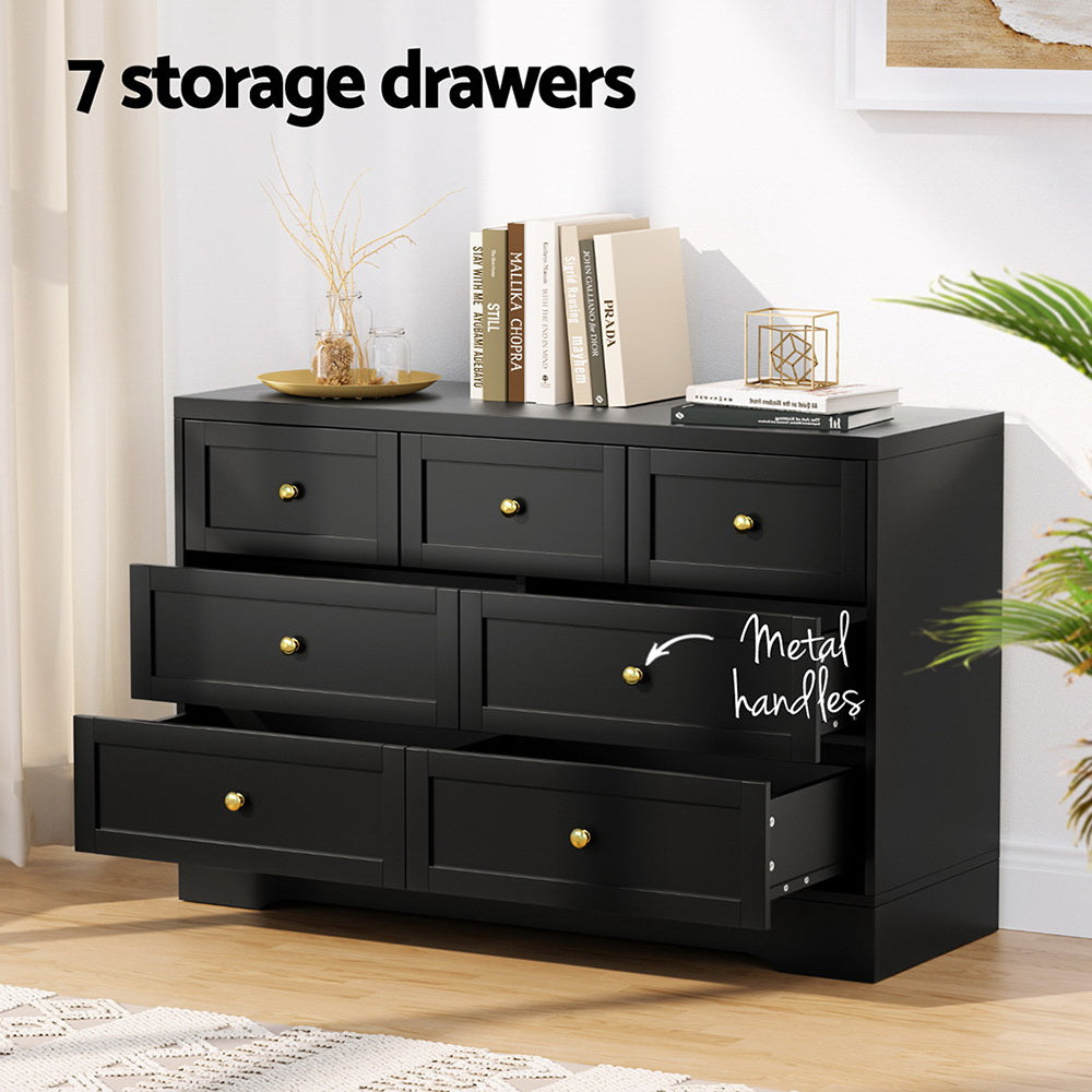 Artiss 7 Chest of Drawers Dresser Table Black - TRENDZ