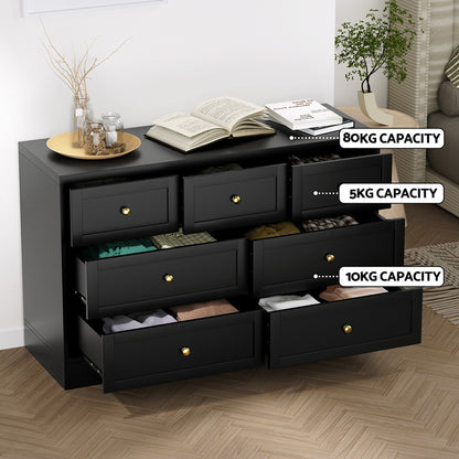 Artiss 7 Chest of Drawers Dresser Table Black - TRENDZ