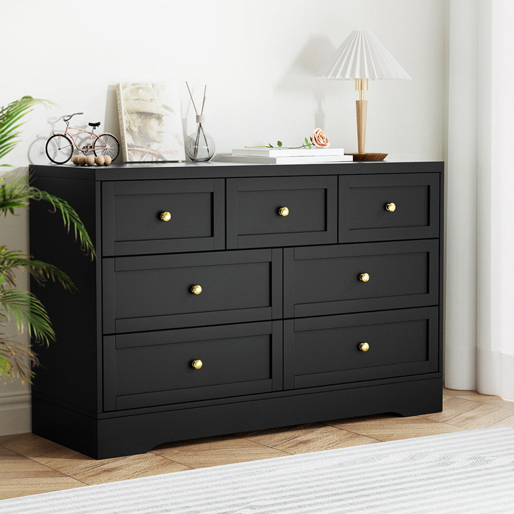 Artiss 7 Chest of Drawers Dresser Table Black - TRENDZ