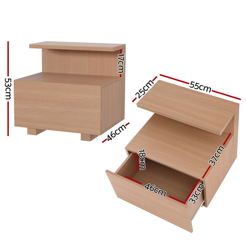 Artiss Bedside Table 1 Drawer - Pine - TRENDZ