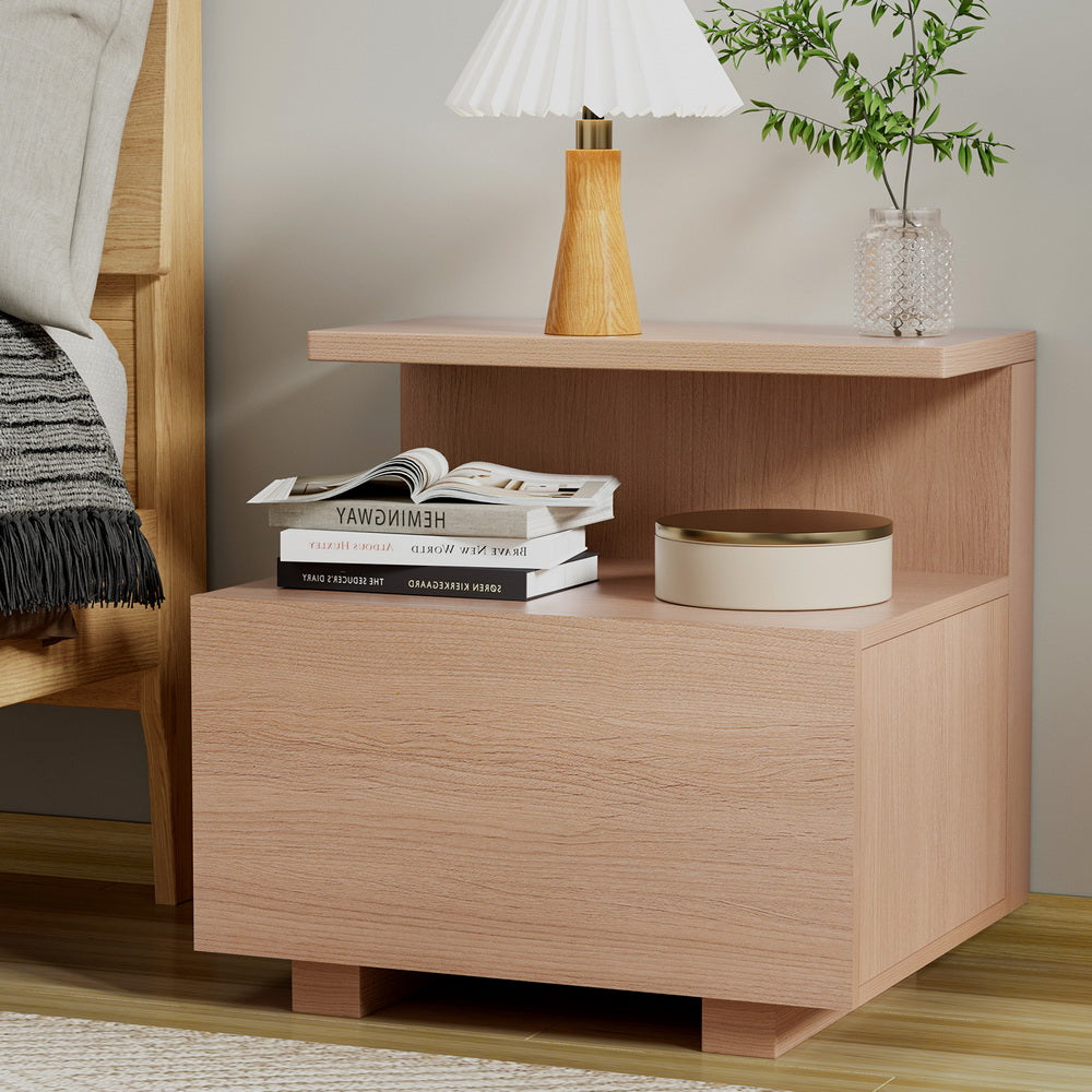 Artiss Bedside Table 1 Drawer - Pine - TRENDZ