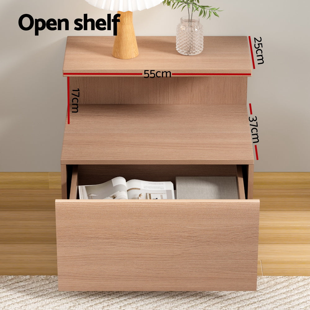 Artiss Bedside Table 1 Drawer - Pine - TRENDZ