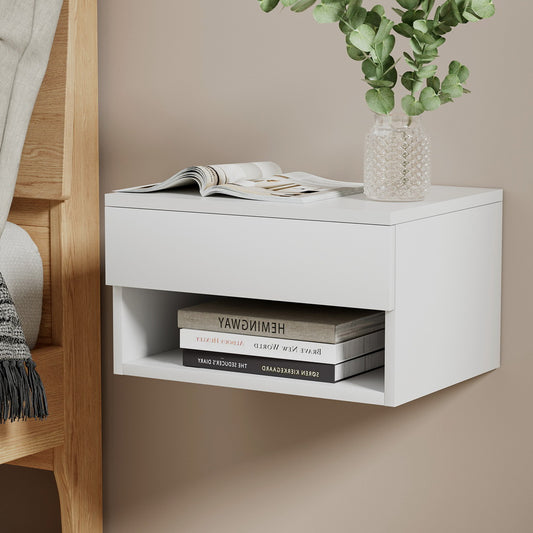 Artiss Floating Bedside Table Nightstand Drawer White - TRENDZ