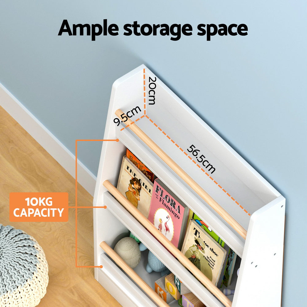 Keezi Kids Bookshelf 3 Tiers Storage Children Bookcase Organiser Display Shelf - TRENDZ