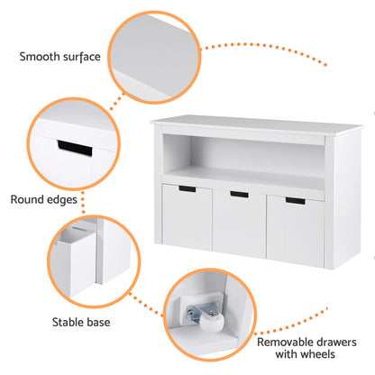 Keezi Kids Bookshelf 3 Drawers Storage Children Bookcase Toy Organiser Display - TRENDZ