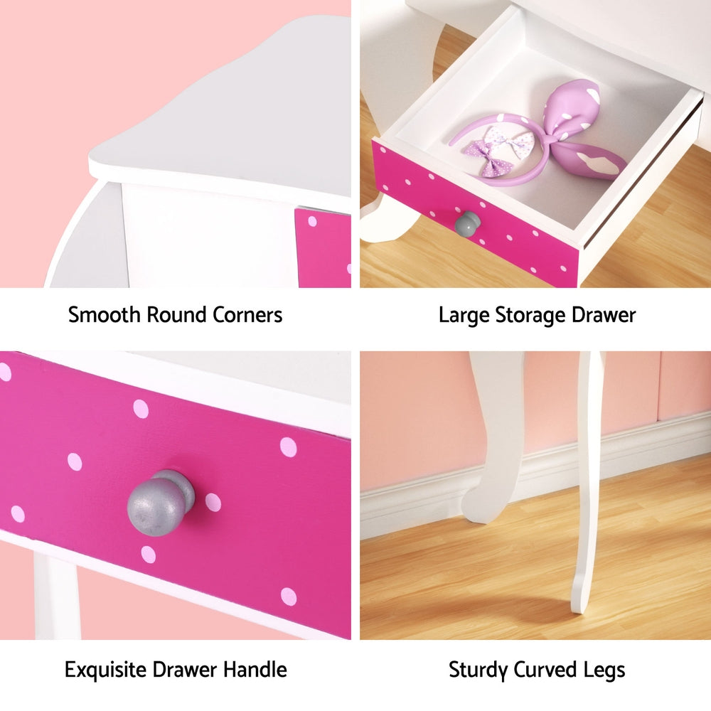 Keezi Kids Dressing Table Vanity Makeup Chair Set Wooden 3 Mirror Drawer Pink - TRENDZ
