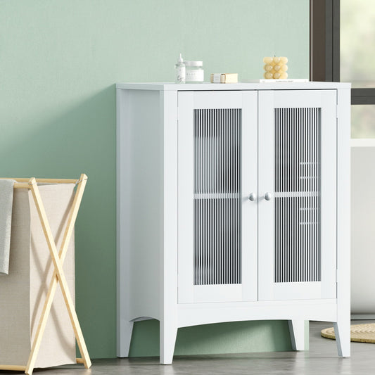 Artiss Bathroom Storage Cabinet 80cm Buffet Sideboard Floor Cupboard Toilet Glass White - TRENDZ