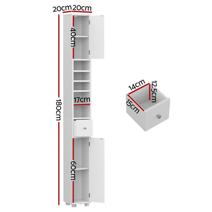 Artiss Bathroom Storage Cabinet 180cm Tall Slim Floor Cupboard Toilet Narrow Linen Tower - TRENDZ