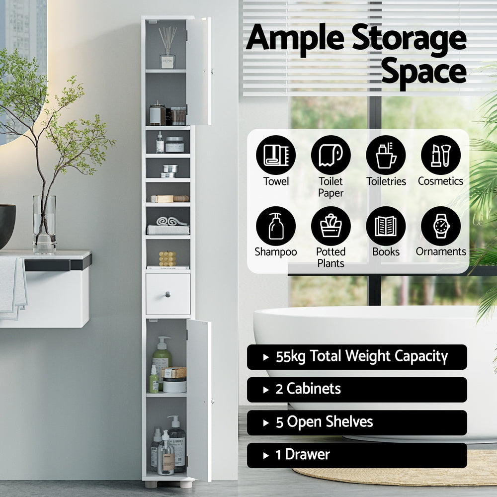 Artiss Bathroom Storage Cabinet 180cm Tall Slim Floor Cupboard Toilet Narrow Linen Tower - TRENDZ