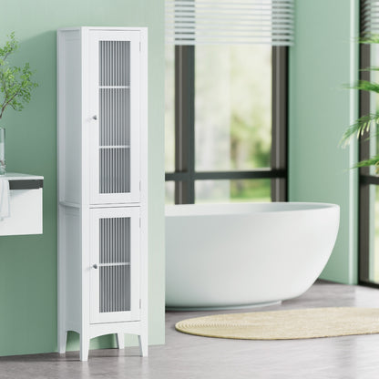 Artiss Bathroom Storage Cabinet 160cm Tall Slim Floor Cupboard Toilet Glass Door White - TRENDZ