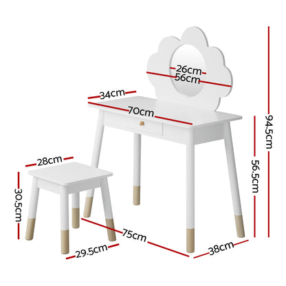 Keezi Kids Dressing Table Chair Set Vanity Makeup Wooden Leg Mirror Drawer - TRENDZ