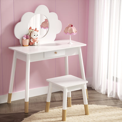 Keezi Kids Dressing Table Chair Set Vanity Makeup Wooden Leg Mirror Drawer - TRENDZ