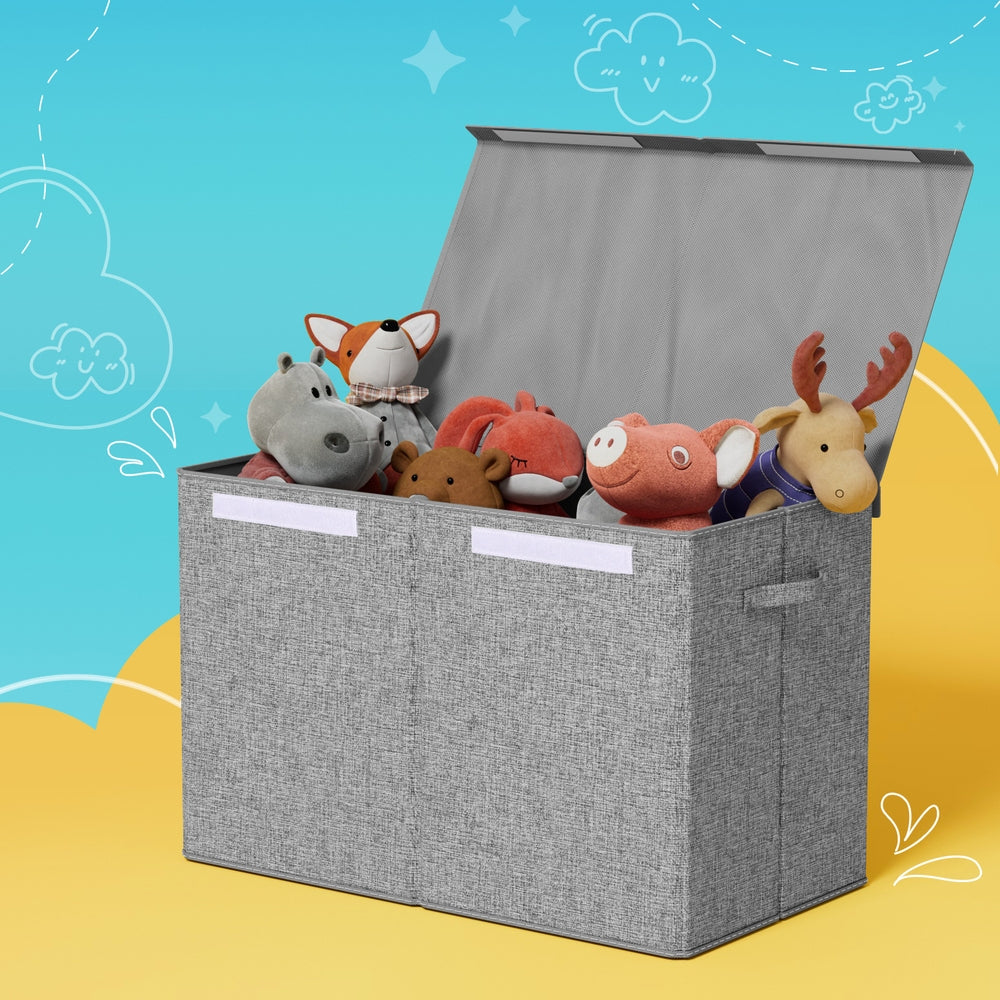 Keezi Large Toy Box Chest Storage with Flip-Top Lid Foldable Organizer Bins Grey - TRENDZ
