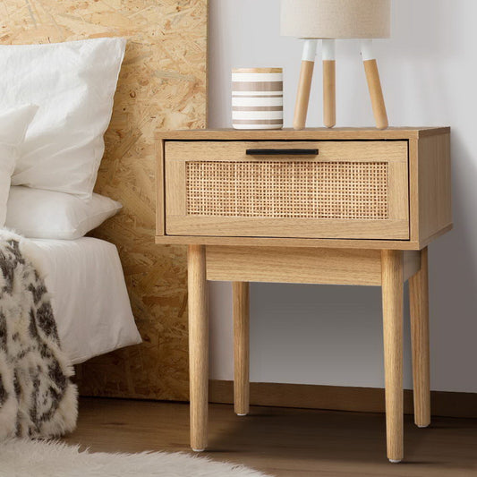 Artiss Bedside Tables Side Table Rattan Drawers Nightstand - TRENDZ