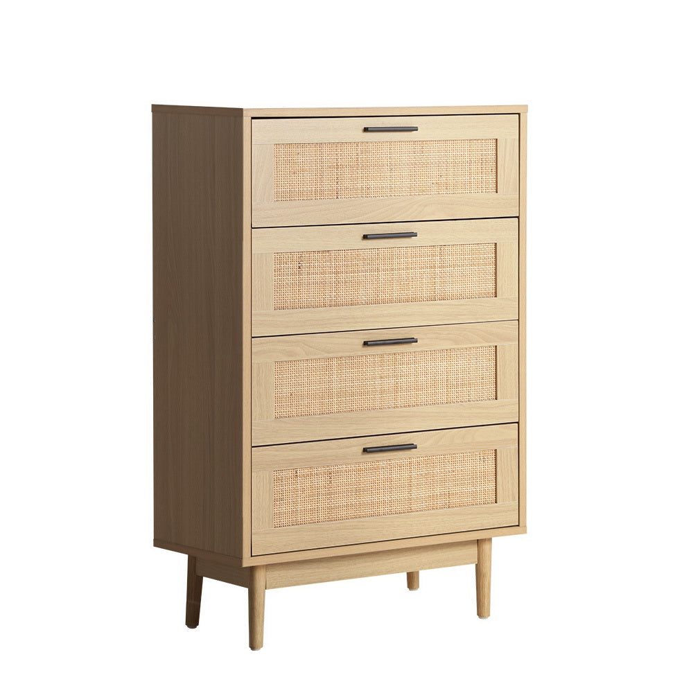 Artiss 4 Chest of Drawers Rattan Tallboy Pine - BRIONY - TRENDZ
