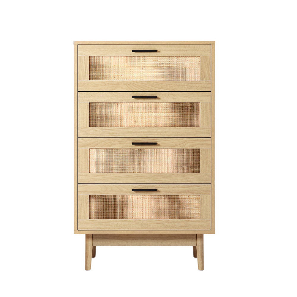 Artiss 4 Chest of Drawers Rattan Tallboy Pine - BRIONY - TRENDZ