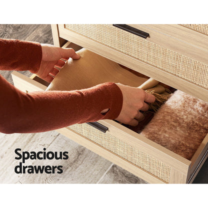 Artiss 4 Chest of Drawers Rattan Tallboy Pine - BRIONY - TRENDZ