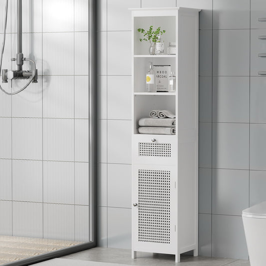 Artiss Bathroom Cabinet Storage 161cm White Rattan Tallboy Toilet Cupboard - TRENDZ