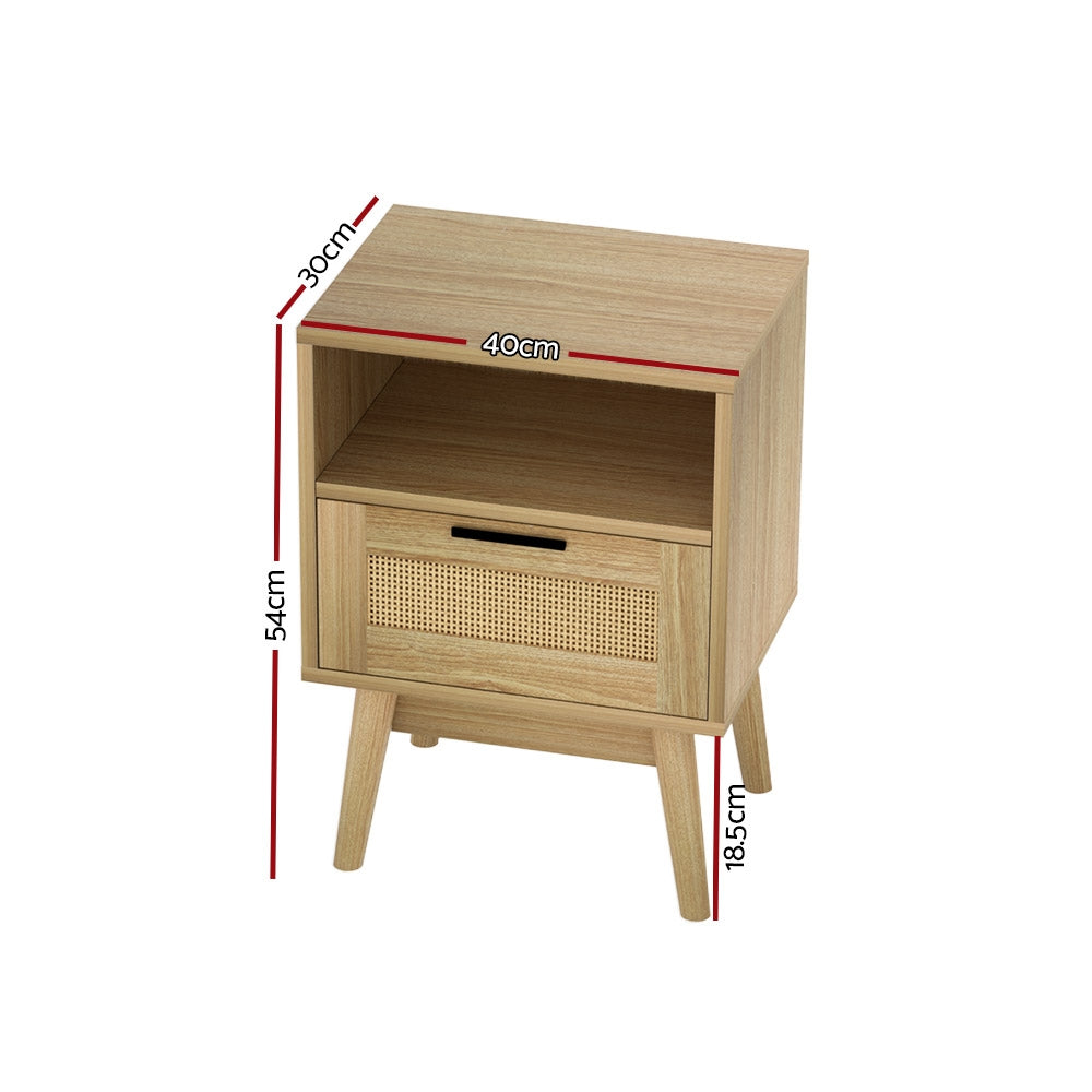 Artiss Rattan Bedside Table 1 Drawer with Shelf - REI Oak - TRENDZ