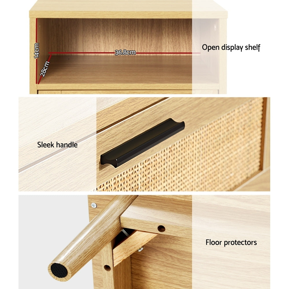 Artiss Rattan Bedside Table 1 Drawer with Shelf - REI Oak - TRENDZ