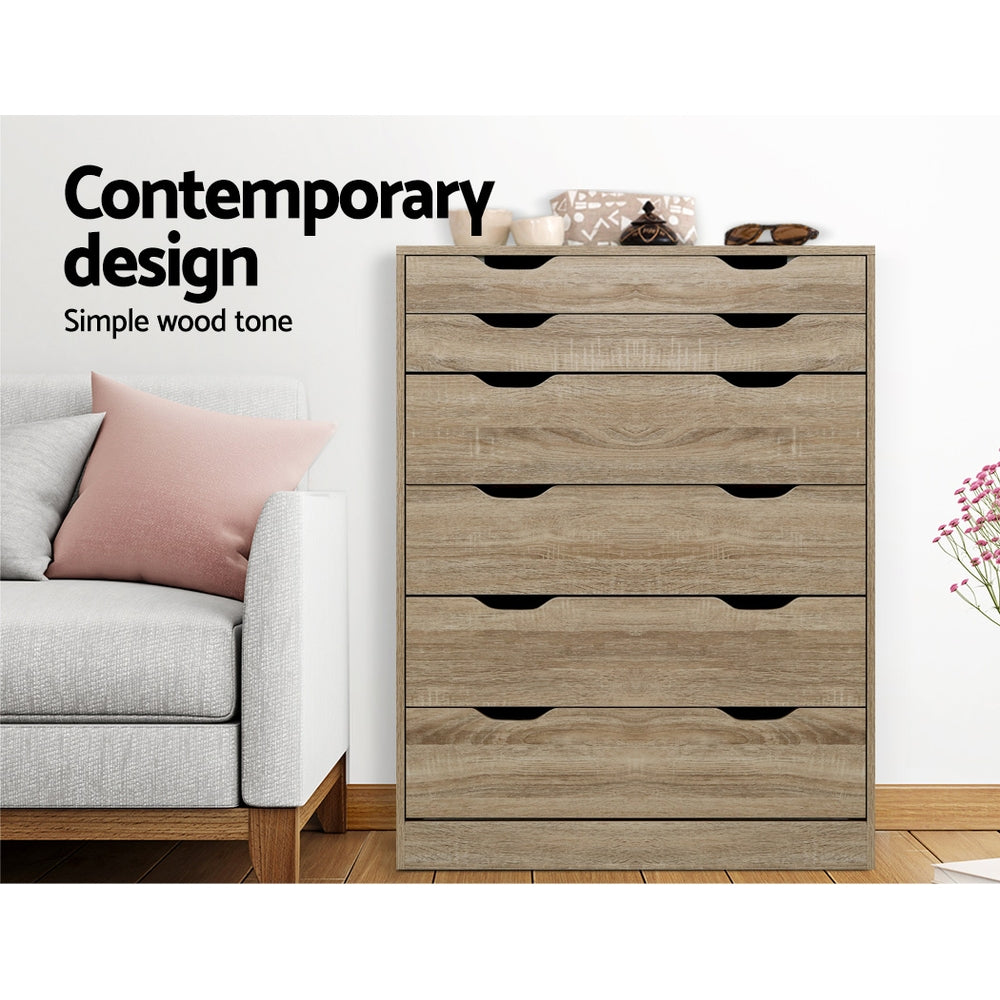 Artiss 6 Chest of Drawers - MYLA Oak - TRENDZ