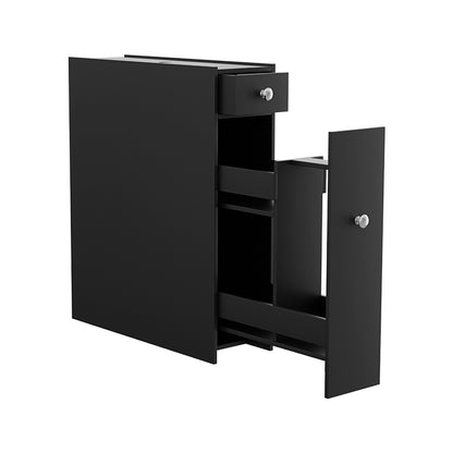 Artiss Bathroom Storage Cabinet Toilet Slim Tissue Box Caddy Holder Side Wooden Black - TRENDZ