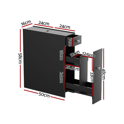 Artiss Bathroom Storage Cabinet Toilet Slim Tissue Box Caddy Holder Side Wooden Black - TRENDZ