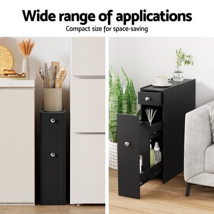Artiss Bathroom Storage Cabinet Toilet Slim Tissue Box Caddy Holder Side Wooden Black - TRENDZ