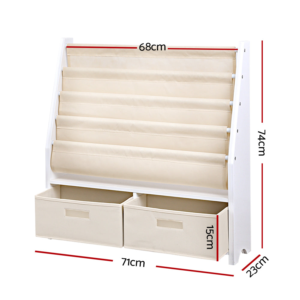 Keezi 4 Tiers Kids Bookshelf Magazine Rack Children Bookcase Organiser Drawer - TRENDZ