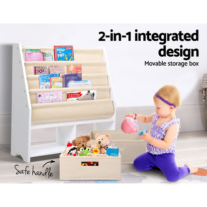 Keezi 4 Tiers Kids Bookshelf Magazine Rack Children Bookcase Organiser Drawer - TRENDZ