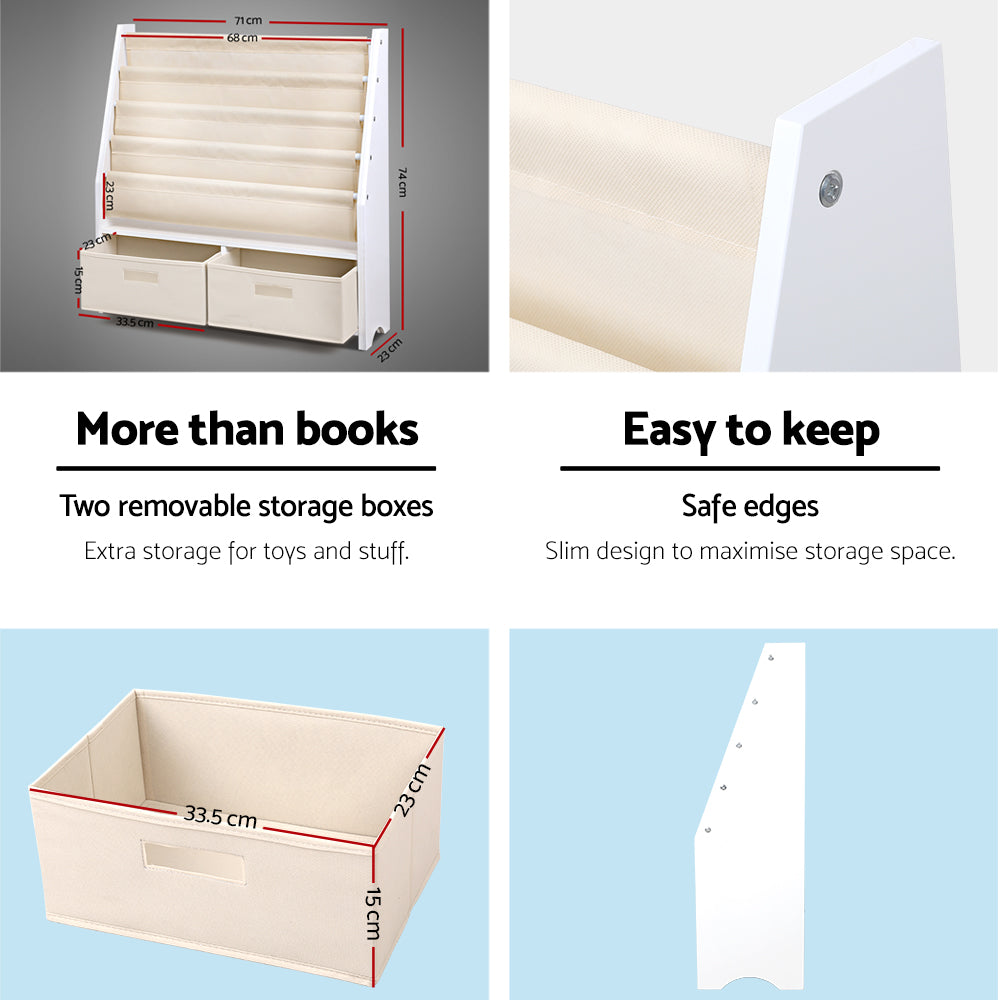 Keezi 4 Tiers Kids Bookshelf Magazine Rack Children Bookcase Organiser Drawer - TRENDZ