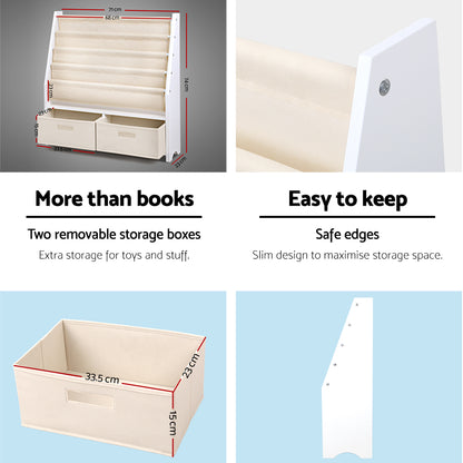 Keezi 4 Tiers Kids Bookshelf Magazine Rack Children Bookcase Organiser Drawer - TRENDZ