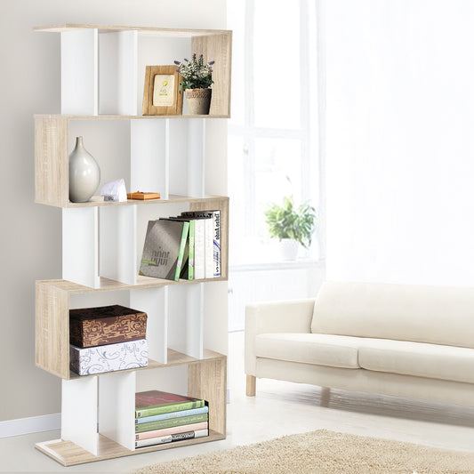 Artiss Bookshelf 5 Tiers - RITA White and Oak - TRENDZ